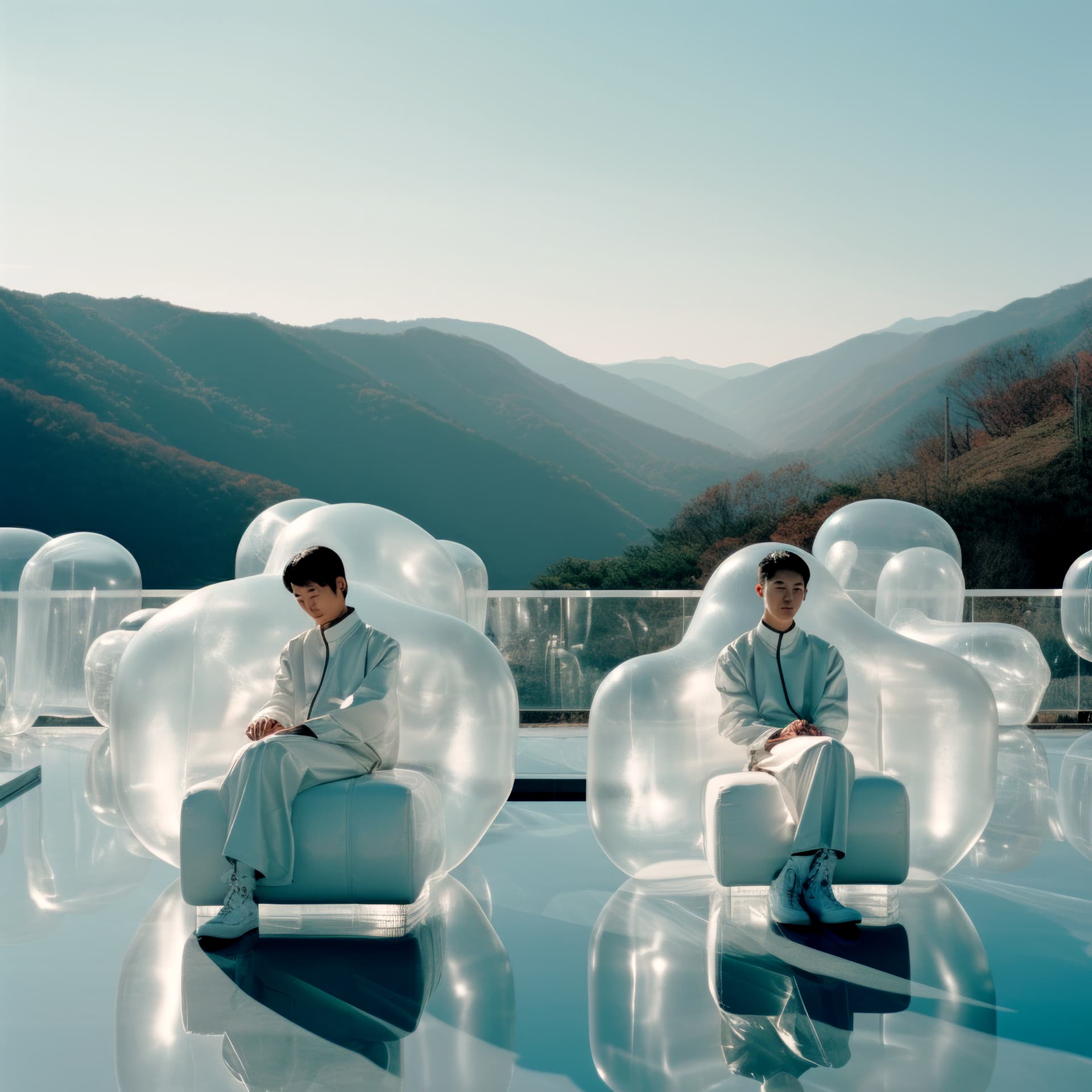 People seated in bubble chairs in conversation, exploring human adaptive capacity together